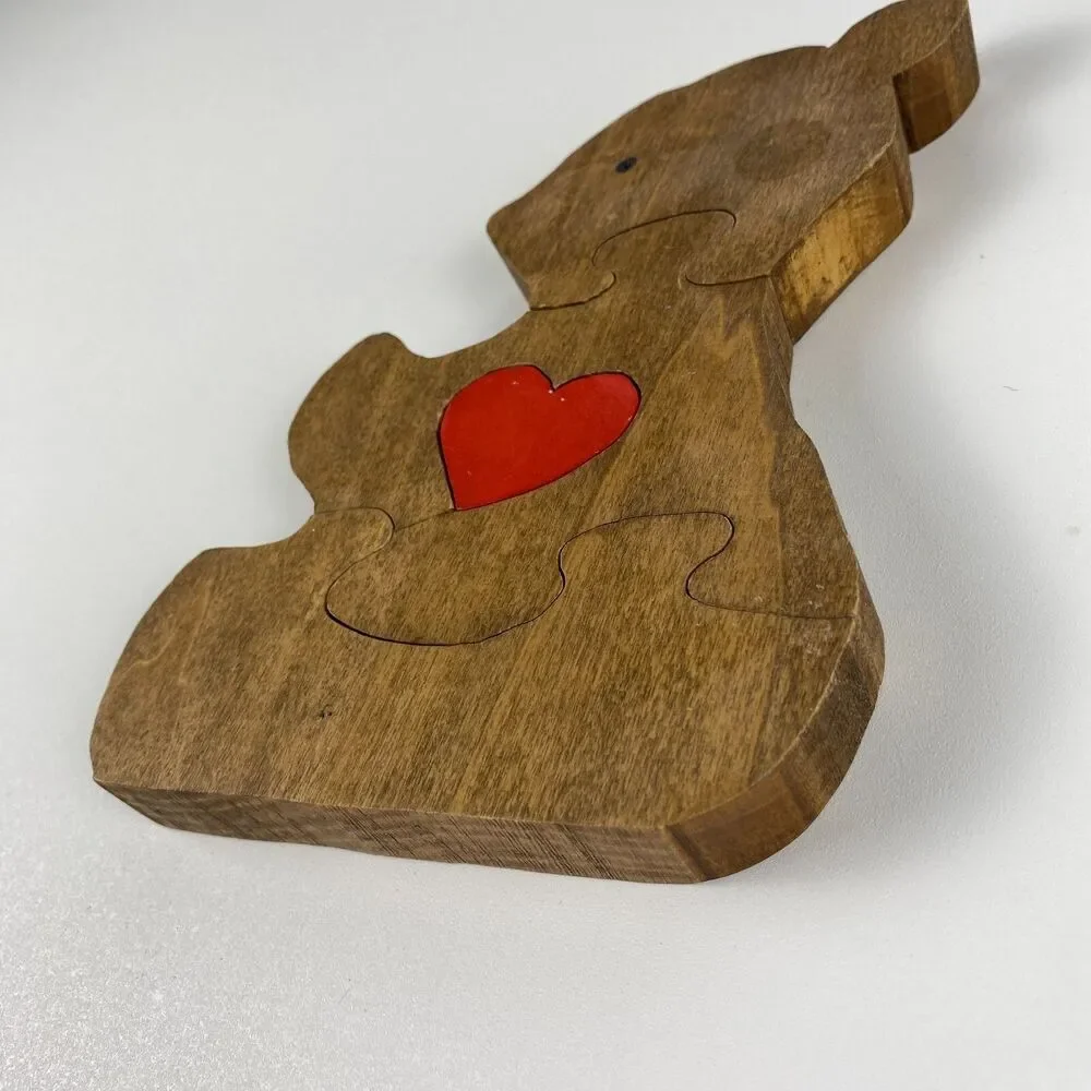 VTG Handmade Stained Wooden Bear Jigsaw Puzzle Figurine Retro Decor 7